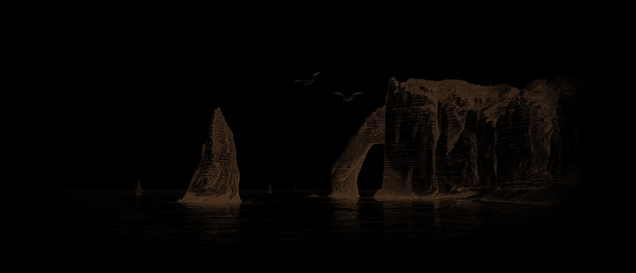 Gravure des falaises d'Étretat : l'Aiguille et la Porte d'Aval